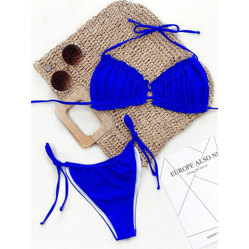 2024 Sexy Ruffle Frill Bikini Solid Swimwear Women Swimsuit Female Bikini Set Brazilian Bathing Suit Beachwear Swim Lady Bathers