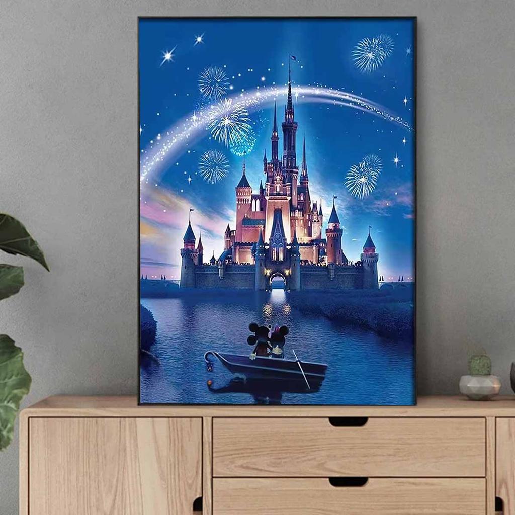 DIY Diamond Painting Fireworks Above The Castle Cross Stitch Kit Mosaic Art Diamond Painting Full Circle Diamond Home Decoration