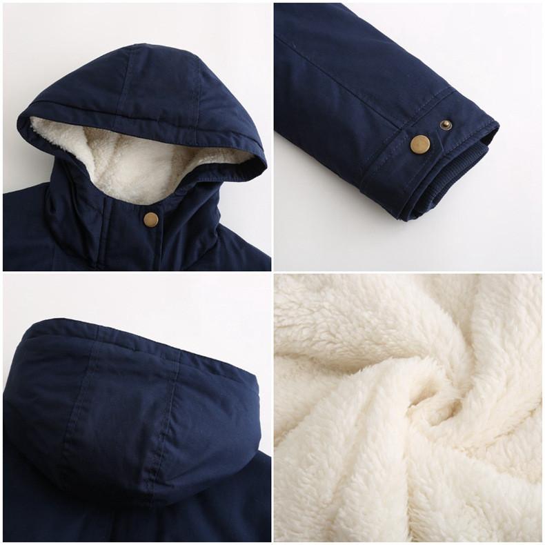 Women Drawstring Hoodie Coat Warm Inside Fleece Padded Coat Slim Zipper Coat