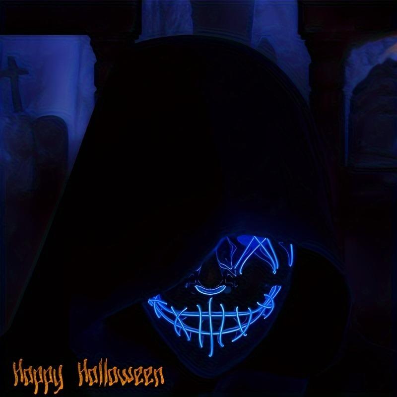 LED Wire Light Up V Face Horror Mask Scary Cosplay Costume Prop for Halloween Party Masquerade Dress Up Decoration