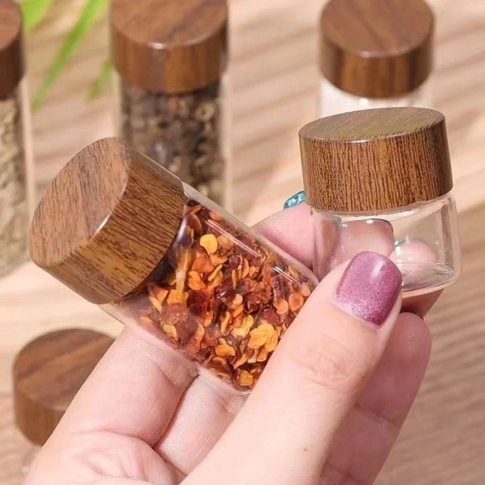6PCS Food Grade Wooden Lid Mini Glass Bottles Transparent Mini Tea Bottle Small Spice Jars Travel