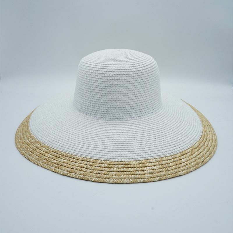 Французская ретро соломенная шляпа с белой вставкой, большая поляна, защита от солнца, пляжная соломенная шляпа, женская, для отпуска, путешествий, топ-шляпа, летняя