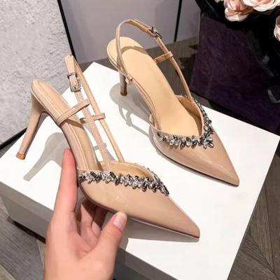 Модные женские туфли-лодочки Сексуальные с острым носком на тонком высоком каблуке Обувь Роскошные туфли со стразами Банкетные туфли Кожаные туфли для платья Свадебные туфли для женщин