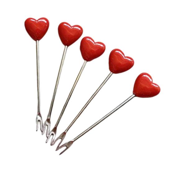 Набор из 5/10 вилок для фруктов в форме сердца, десертных закусок для торта с держателем Love
