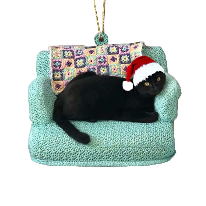 Забавные украшения из черной кошки, рождественские украшения с милым котом высотой 3,15 дюйма, рождественские украшения, подвеска на рождественскую елку, украшения на елке