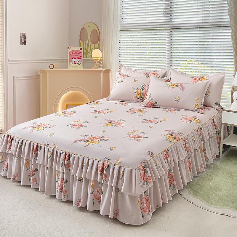 Юбка с рюшами Покрывало Домашний текстиль Юбка-кровать с принтом Одеяла для спальни Покрывала Простыни Пылезащитный чехол Постельные принадлежности с 2 наволочками
