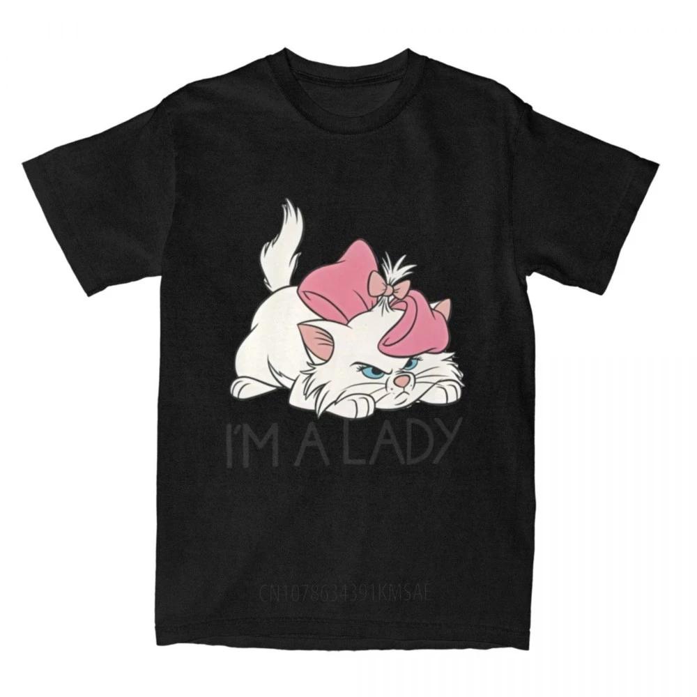 Футболки I'm A Lady Marie Aristocats с милыми котами для мужчин и женщин из чистого хлопка, универсальная футболка с круглым воротником и коротким рукавом, уникальные топы