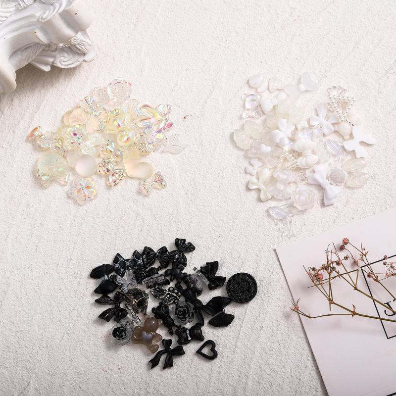 50 шт. смешанные аксессуары для ногтей с бриллиантами, белый, черный, бант Авроры, камелия, 3D украшения для дизайна ногтей
