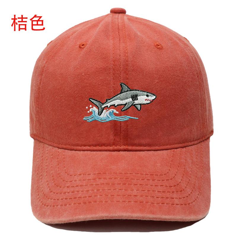 New Wave Shark Embroidery Baseball Cap Washed Retro Men's and Women's Casual Outdoor Shade Cap Tide