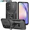 KEYSION Shockproof Case for Samsung A55 5G A35 A25 A15 4G Slide Camera Protection Ring Stand Phone Cover for Galaxy A35 A55 A05S