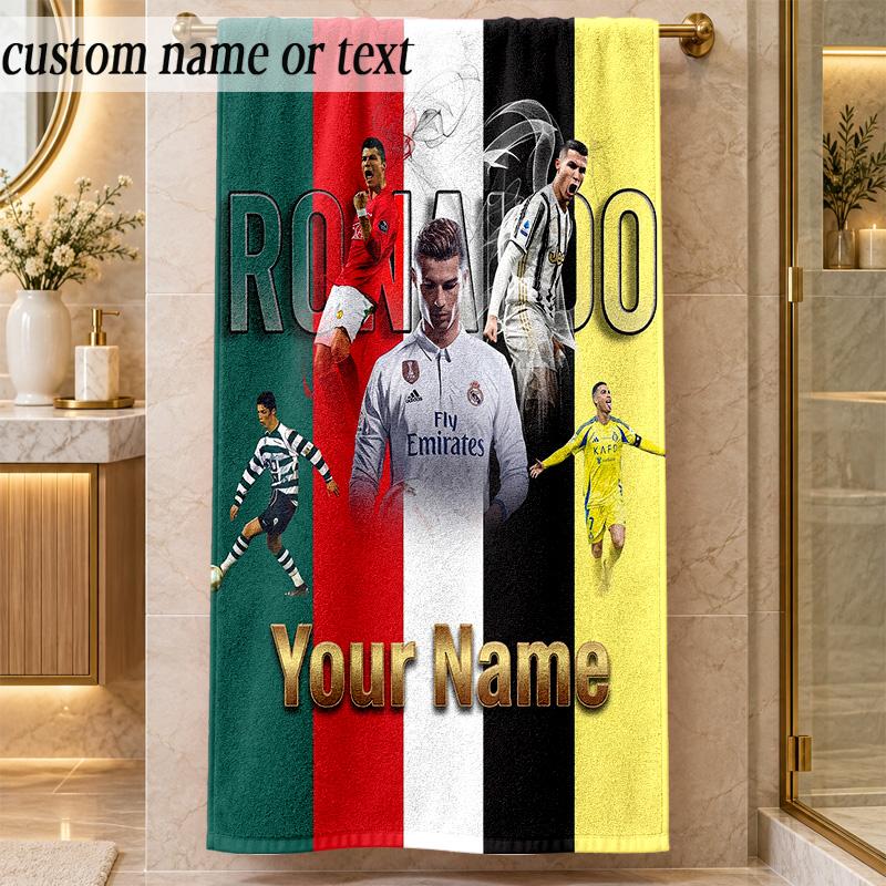 Beach TowelCristiano Ronaldo Custom Name Text Personalized Soft Towel for Beach Pool Indoor Home Decor Gift