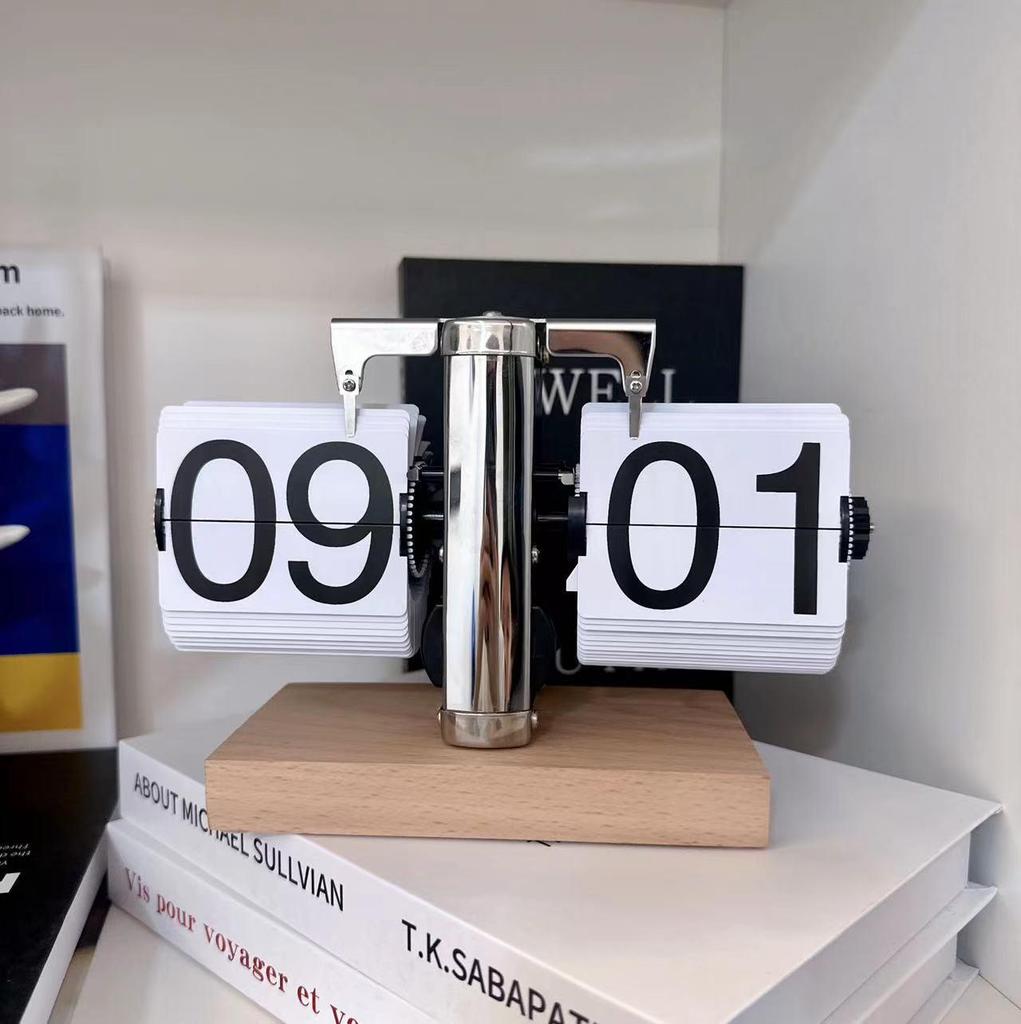 Creative Retro Flip Clock - Modern Simple Design, Ingenious Single-Leg Balance for Living Room Decor