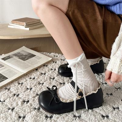 Туфли женские кожаные с круглым носком и бантом в стиле ретро на плоской подошве, новинка 2025 года, юбка, французские туфли Мэри Джейн на мягкой подошве