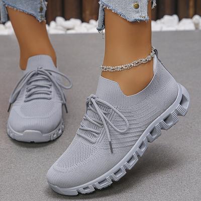 Модная женская дышащая легкая обувь для бега больших размеров, сетчатые вязаные кроссовки на платформе, женская модная нескользящая белая теннисная обувь