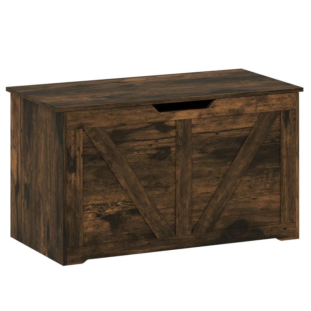 100L Home Storage Box With Safety Hinge Rustic Brown Wood Effect