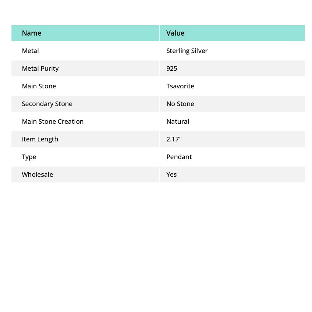 Natural Tsavorite Gemstone 925 Sterling Silver Jewelry Pendant 2.17" i5R42