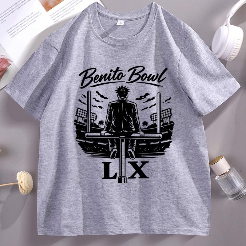 Bad Bunny Benito Bowl LX Stadium T Shirt for Unisex Women Casual Round Neck Tshirt Cotton Short Sleeve Loose Streetwear Clothes