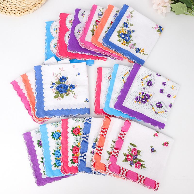 6 шт./упак. цветочные женские носовые платки хлопковые цветы случайный цвет женское полотенце для рук 29*29 см