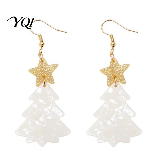 Christmas Party Fashion Accessories 1 Pair Tree Earrings, Glitter Acrylic Star Xmas Shape Dangle Earrings Holiday Festive Jewelry Gift for New