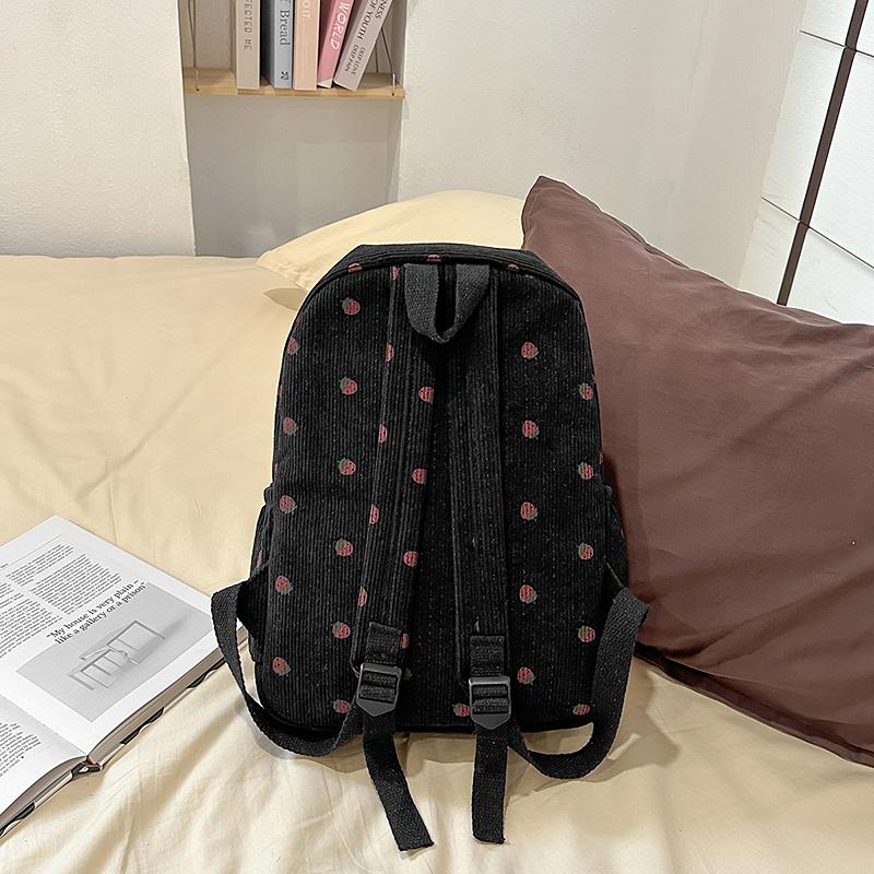 Женский вельветовый рюкзак с принтом клубники, школьный портфель для школьников