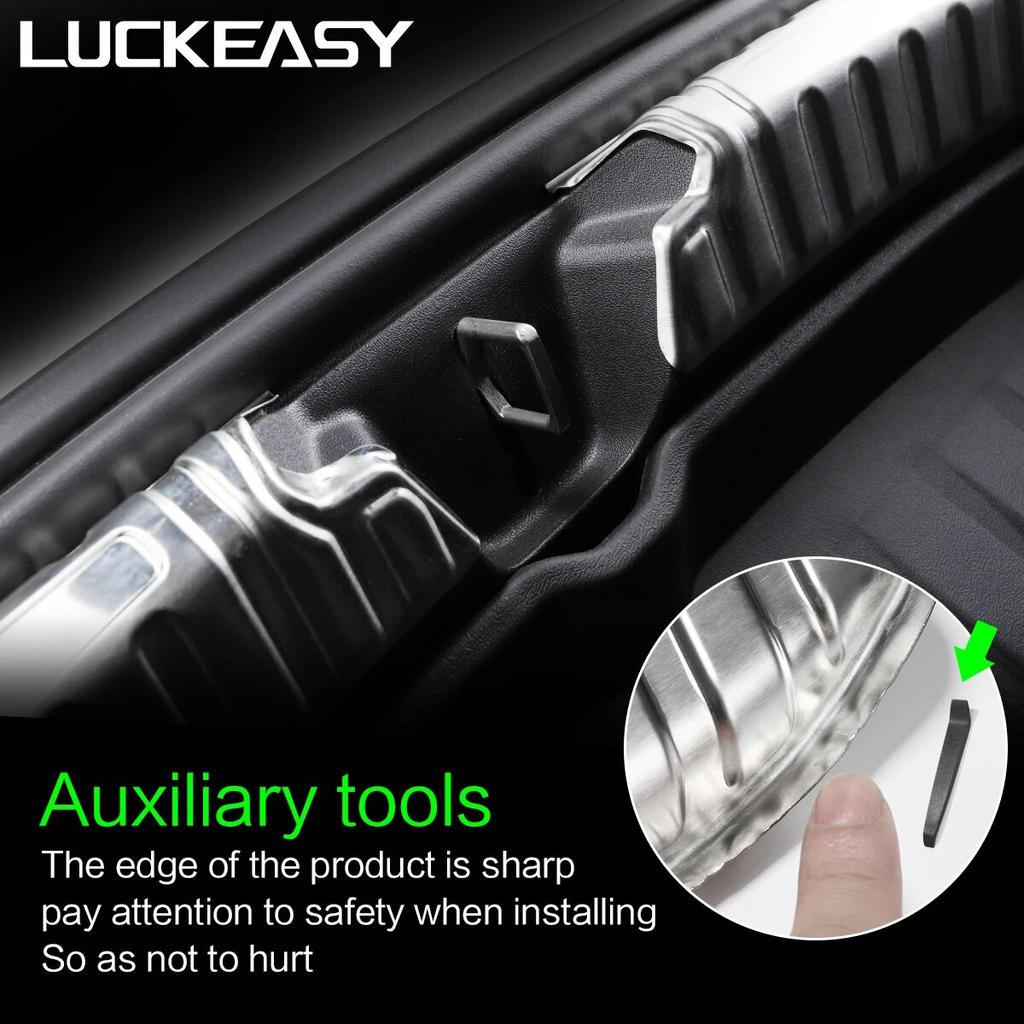 LUCKEASY For Tesla Model 3 Stainless Steel Trunk Inner Guard -model3 2017-2023 Car Inner Rear Bumper Guard Plate Cover Trim