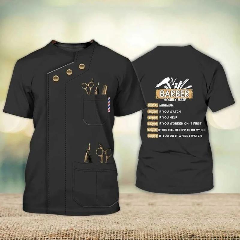 Модная новая мужская футболка парикмахера с индивидуальным дизайном, уличный элемент, круглый вырез, большой размер, удобный топ с коротким рукавом