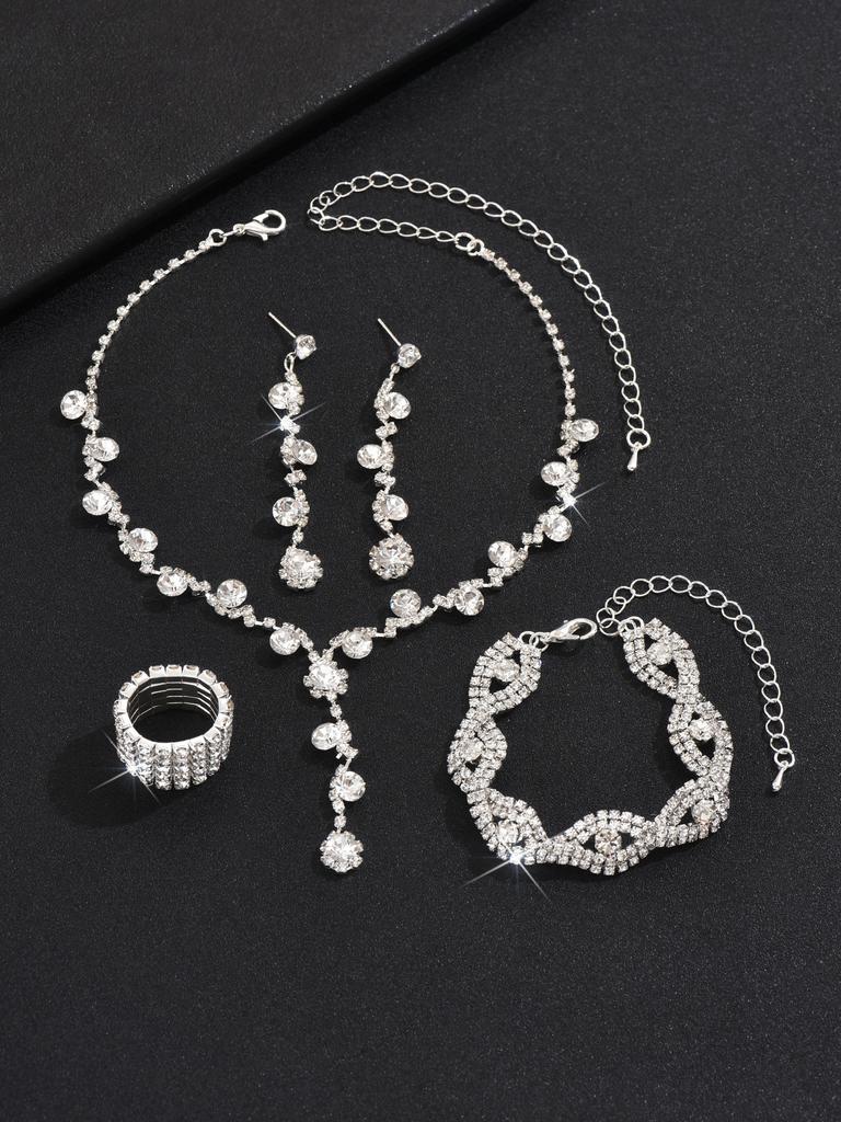 Crystal Rhinestones, Necklaces, Stud Earrings, Bracelets, Three-Piece Jewelry Accessories, Wedding And Bridal Accessories.