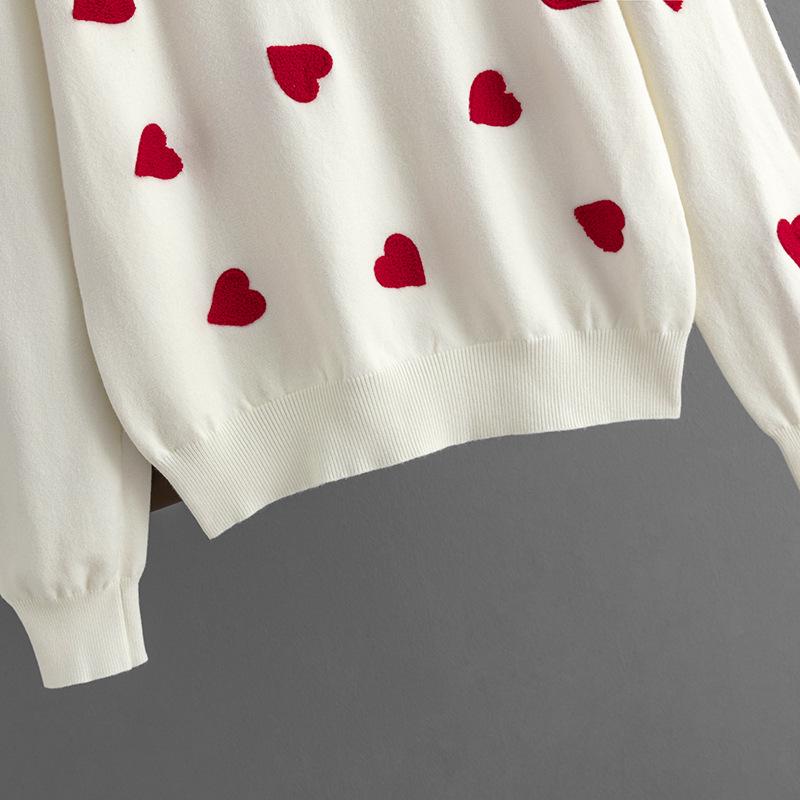 2023 Autumn Winter Heart Pattern Pullover: Plus Size Women's Knitwear, European & American Style, Loose Sweater