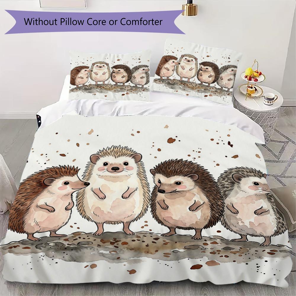 Watercolor Hedgehog Pattern Bedding uilt Set uilt Cover Pillowcase Home Decoration Birthday Gift (1 * duvet cover + 2 * pillowcase without core)