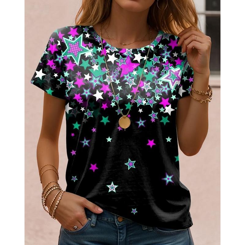 Women's T Shirt Print Graphic Letter American Flag Stylish Classic Casual Short Sleeve Crew Neck Regular Tops Summer