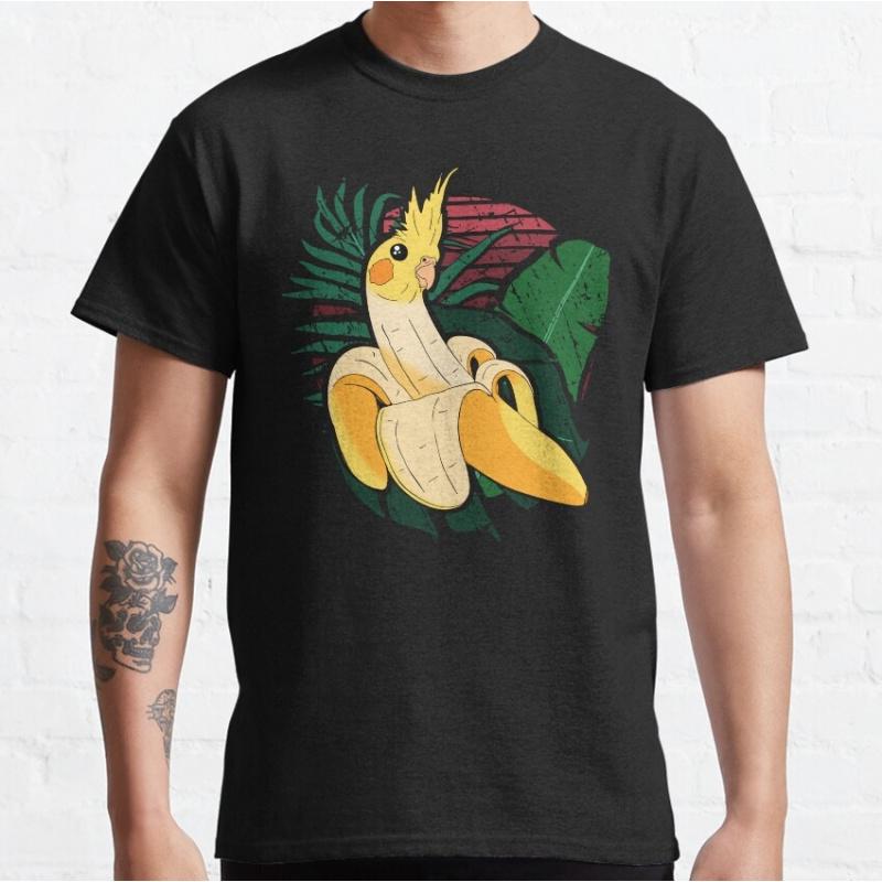 vaporwave forest banana cockatiel Gift t shirt for birds lover 100% cotton Short Sleeve Graphic