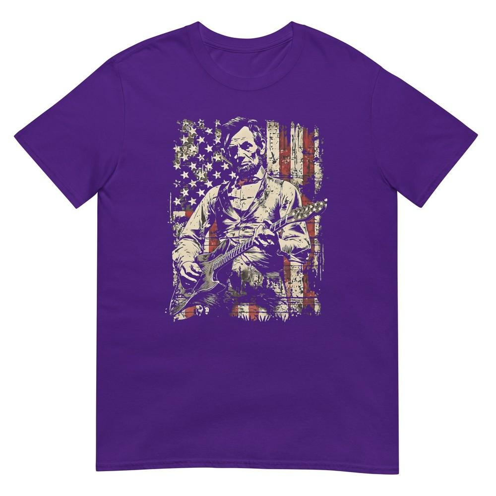Abraham Lincoln Playing Guitar Retro Vintage Usa Flag Tshirt