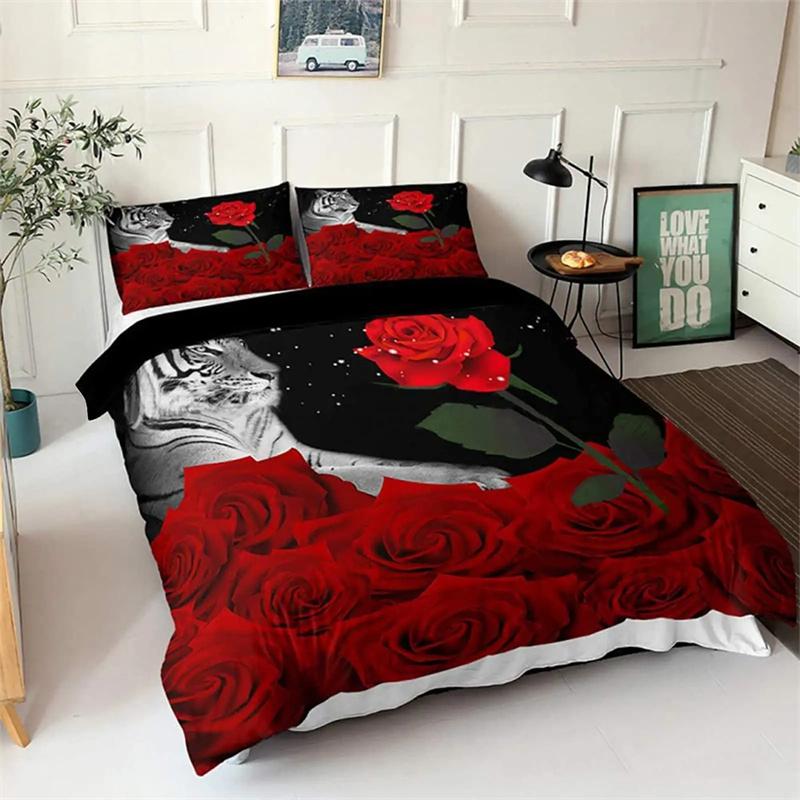 ValentineS Day Gifts Blue Rose Floral Duvet Cover Collection King Size 3 Pieces 3D Printed Blossom Bedding Collection Room Decoration Women
