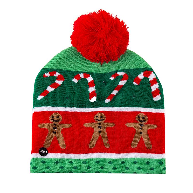 Festive Knitted Jacquard Pom-Pom Christmas Hat with Lights