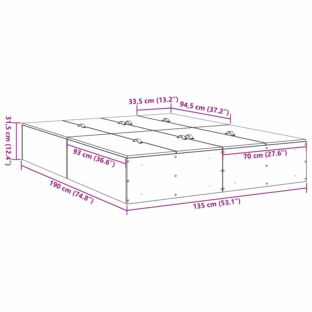 Storage Bed Frame Smoked Oak 135 x 190 cm