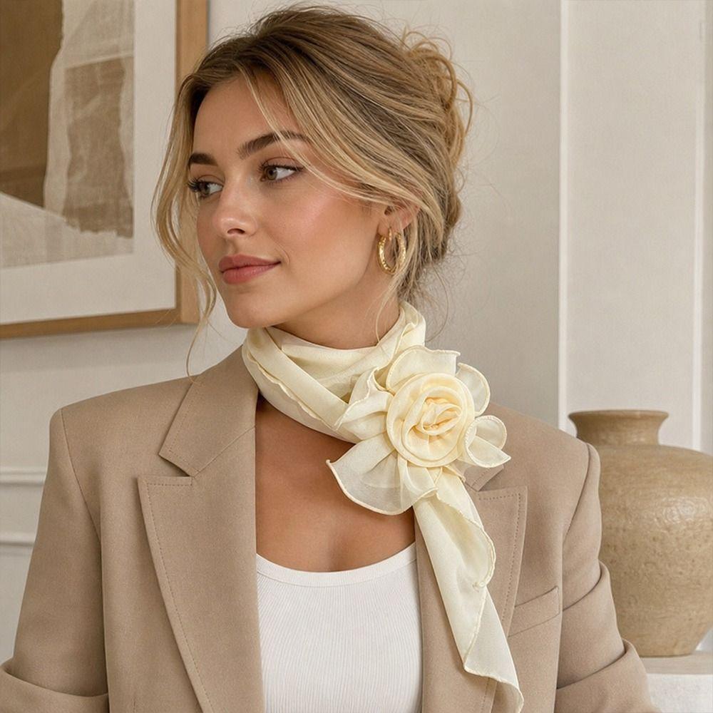 Chiffon Rose Flower Scarf Flower Decor Decorative Collar Scarf Chiffon Neck Wrap Travel Accessory