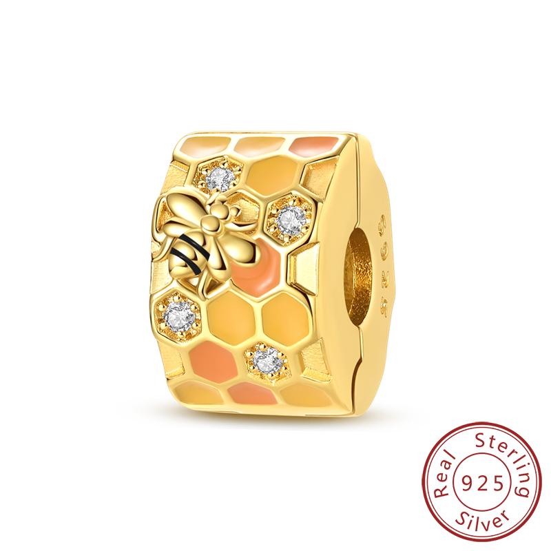 925 Silver Clasp Clip Charms Beads Gold Zircon Cat Dog Butterfly Stopper Charm Fit Bangle Bracelet Diy Jewelry