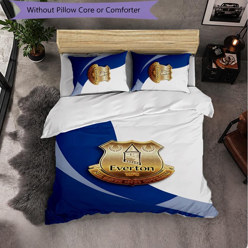 Everton Football 3 Piece Bedding Set Soft Duvet Cover Set with Pillowcases Printed Bedroom Decor Set for Home