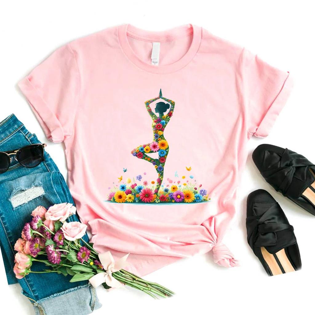 Funny Tshirt Girls Floral Yoga Butterfly Print Pink T Shirt Unisex Meditation Tshirt Femme Aesthetic Clothes Funny Tshirt Female