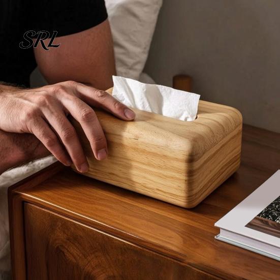 Bedroom Tissue Container Solid Wood Box, Rectangular Wooden Dispenser, Flip Top Sturdy Cover Lid Napkin Case for Living Room And Hotel Natural