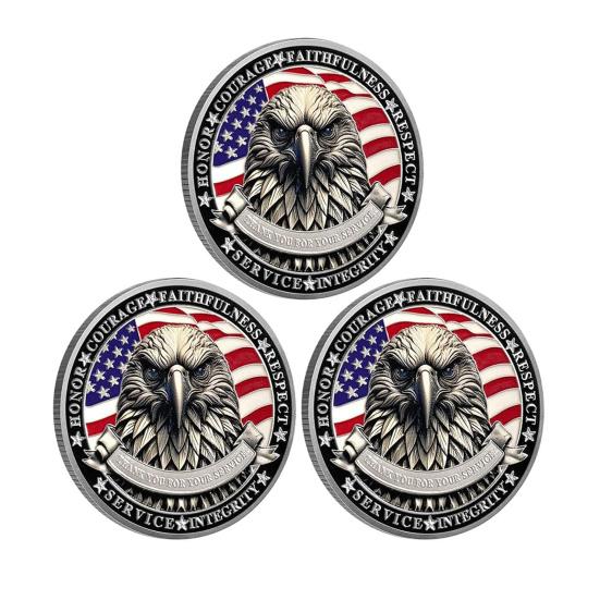 1/2/3/4/5Pcs Veterans Challenge Coin Patriotic USA Eagle Collectible Coin Thank You for Your Service Round Carving Keepsake Badge Decoration Veterans