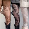 Харадзюку Черно-белые Коричневые Ажурные Сетчатые Колготки с Вырезами Цветочный Ротанг Сетчатые Чулки Сексуальные Женские Колготки Модные Чулки