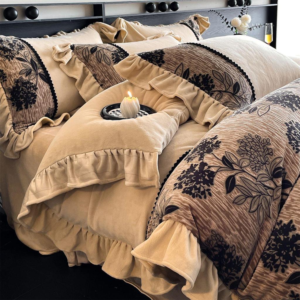 Ультра-толстое теплое осенне-зимнее бархатное резное постельное белье из 4 предметов - Класс А, Антистатическое, Идеально для мамы и малыша.