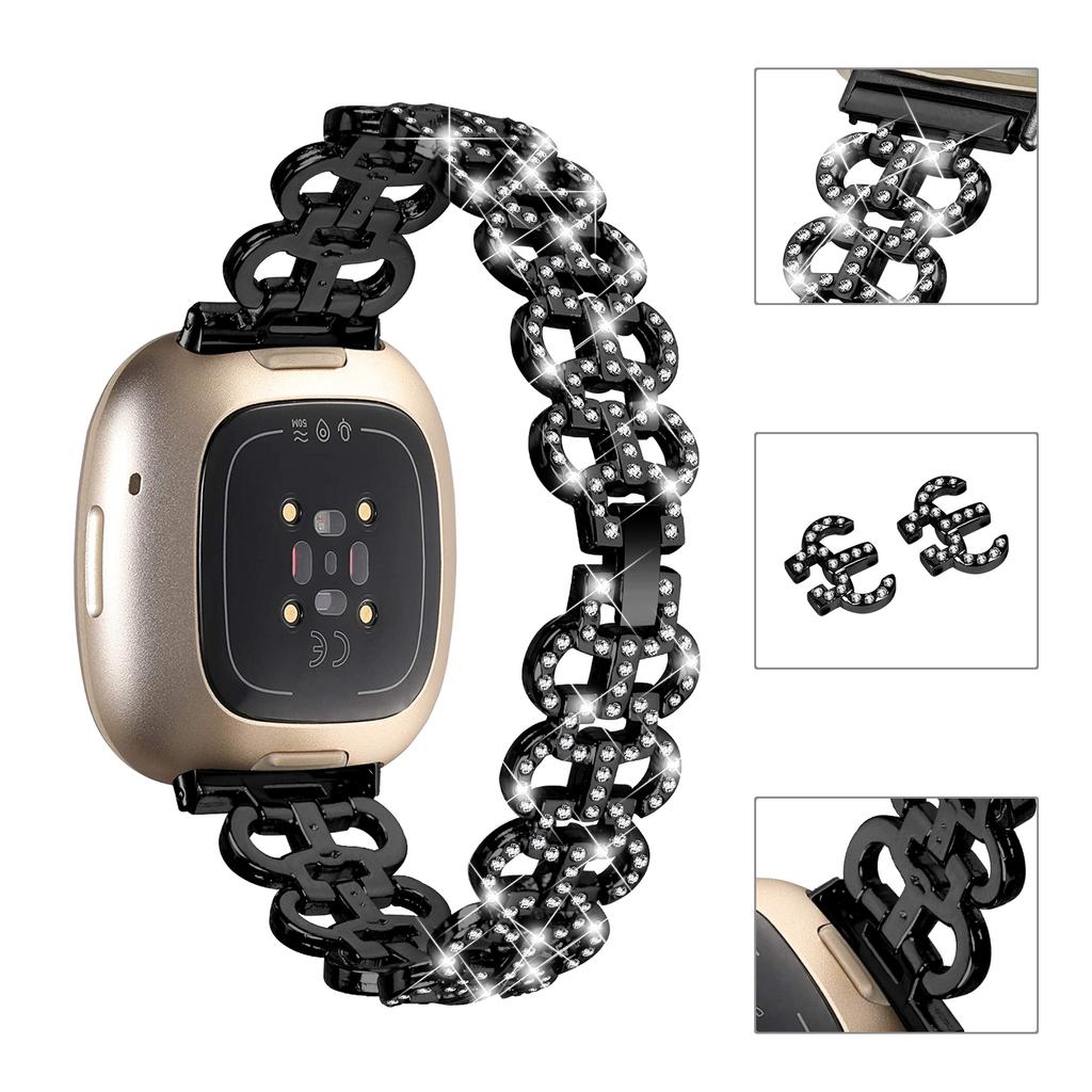 For Fitbit Versa 3/Sense Rhinestones Decor Zinc Alloy Replace Strap Gourd Shape Watch Band