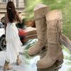 Sheepskin Version~ Waste Retro Style Thick-soled Boots Women's Fashion New Matte Fringed Hemp Rope Thick-heeled High Boots.