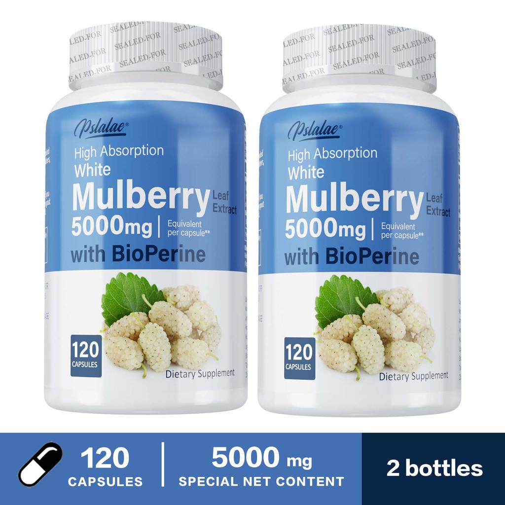Pslalae White Mulberry Leaf Extract Capsules, 10:1 Extract, 5000 mg White Mulberry Leaf, Overall Health, Suitable for Adults