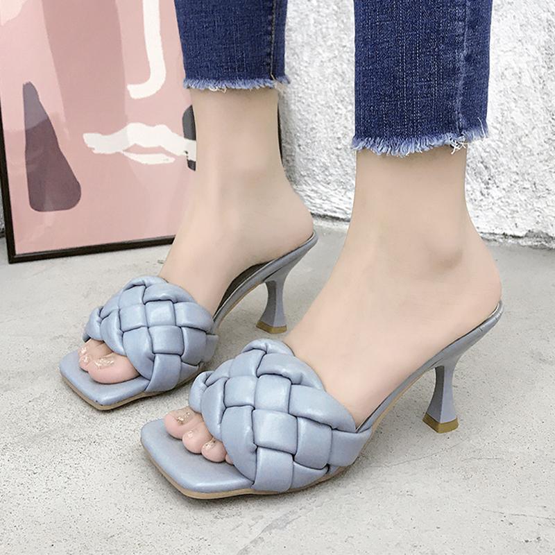 Сексуальные тапочки, женские сандалии на среднем каблуке, брендовые туфли-лодочки, новые летние трендовые модные шлепанцы, туфли с квадратным носком, повседневные женские шлепанцы