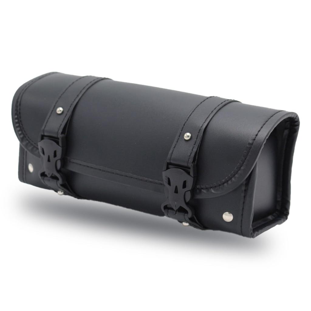 Karim Motorcycle Front Square Touring Small Waterproof PU Universal Set of 2 Bag, Shape, Bag, Item/Tool Pouch, Side/Back Bag, Leather, Black, (2)