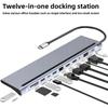 12-in-1 Type-C Docking Station Dual HDMI MST Multi-Screen USB Hub with Desktop Stand
