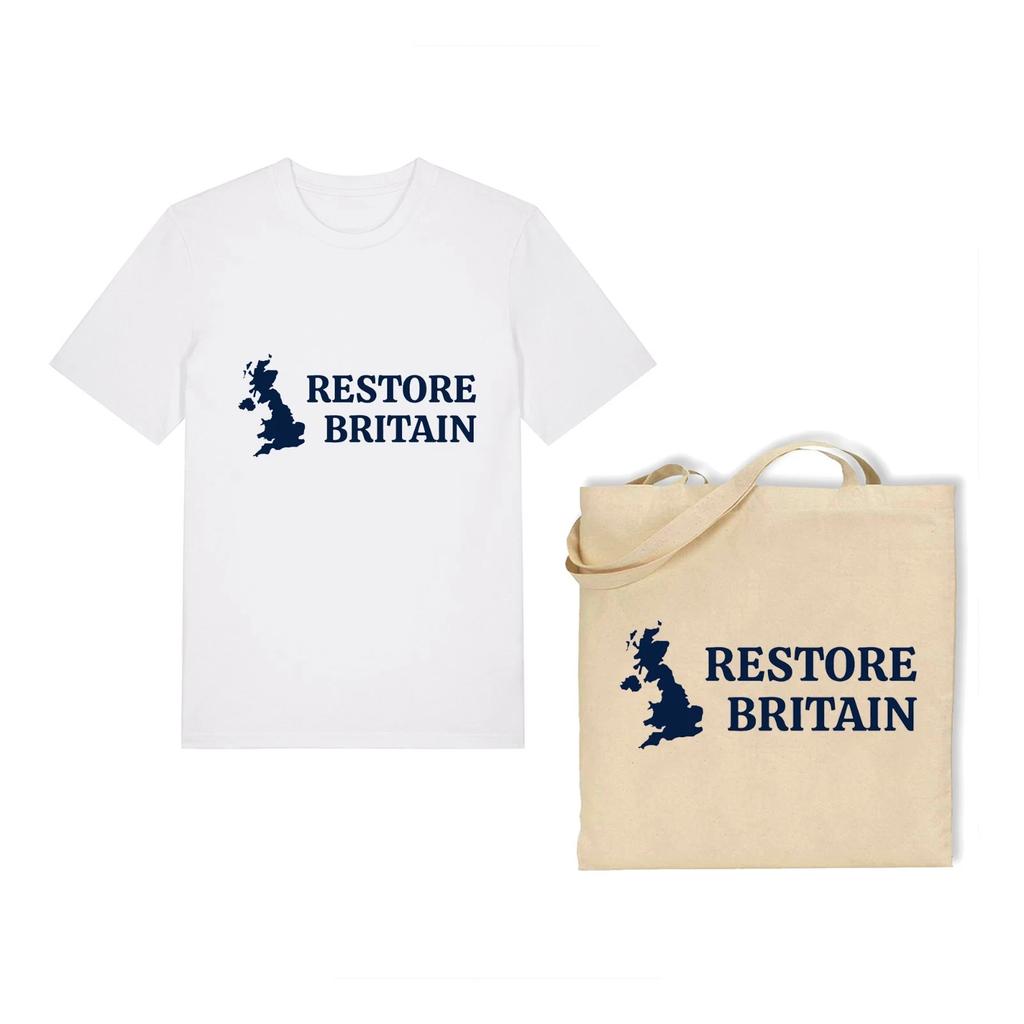 COMBO Unisex T-Shirt & Tote Bag Set - Restore Britain- Political Joke